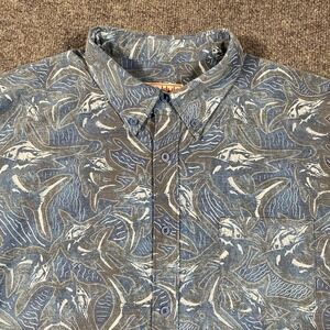 Huk Teaser Marlin Fish Print Button Shirt Mens Large Stretch Performance Fabric